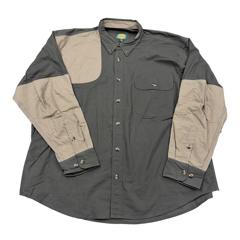 Vintage Cabelas Shooting Shirt Men XXL 2XL Gray Tan Button Up Twill Hunting